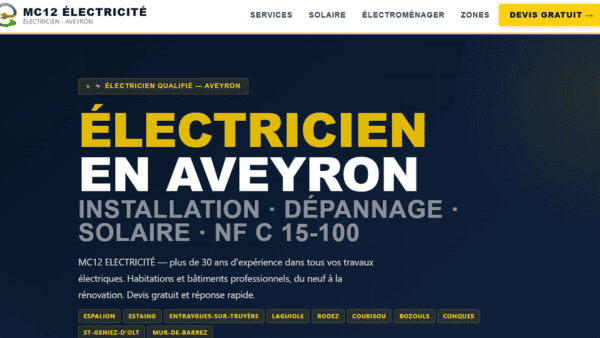 Capture du site MC12 Électricité, électricien en Aveyron