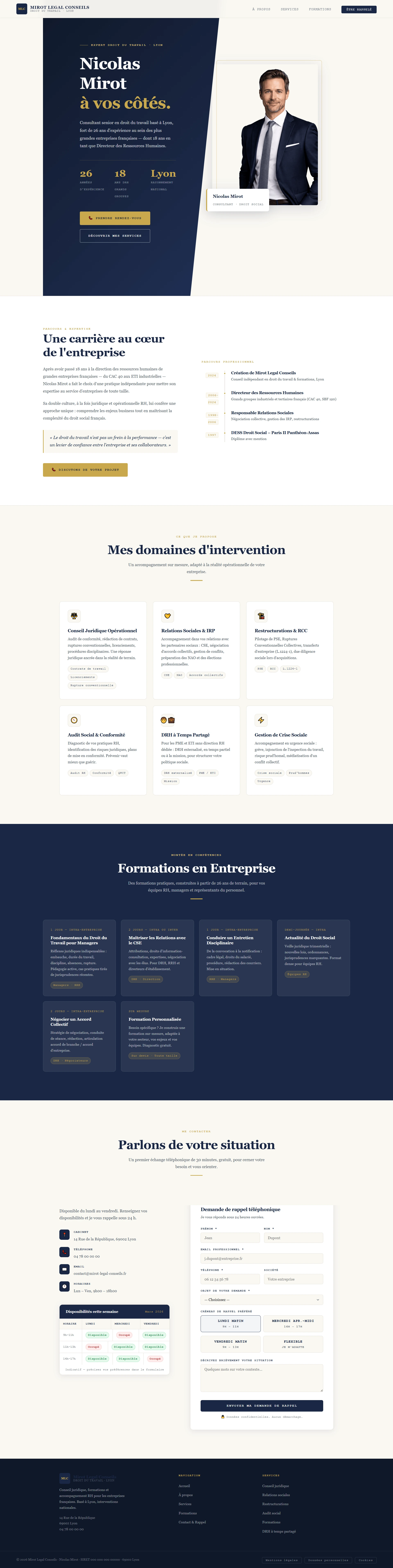 Capture du site Mirot Légal Conseils, consultant droit du travail